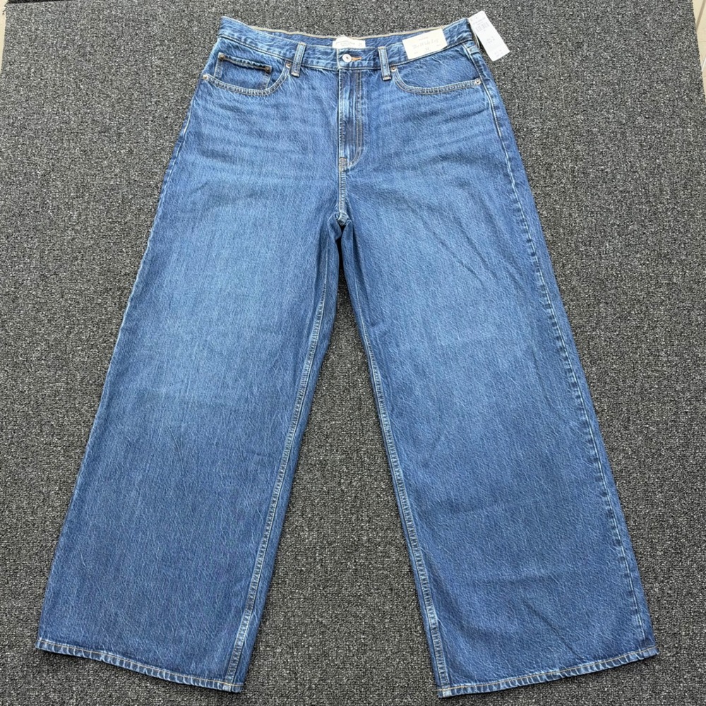 Abercrombie & Fitch The Wide Leg High Rise Jeans Women 32 Blue NEW streetwear